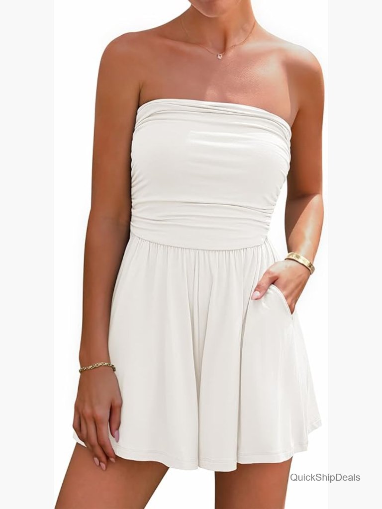 Strapless Tube Romper With Pockets Summer Jumpsuit